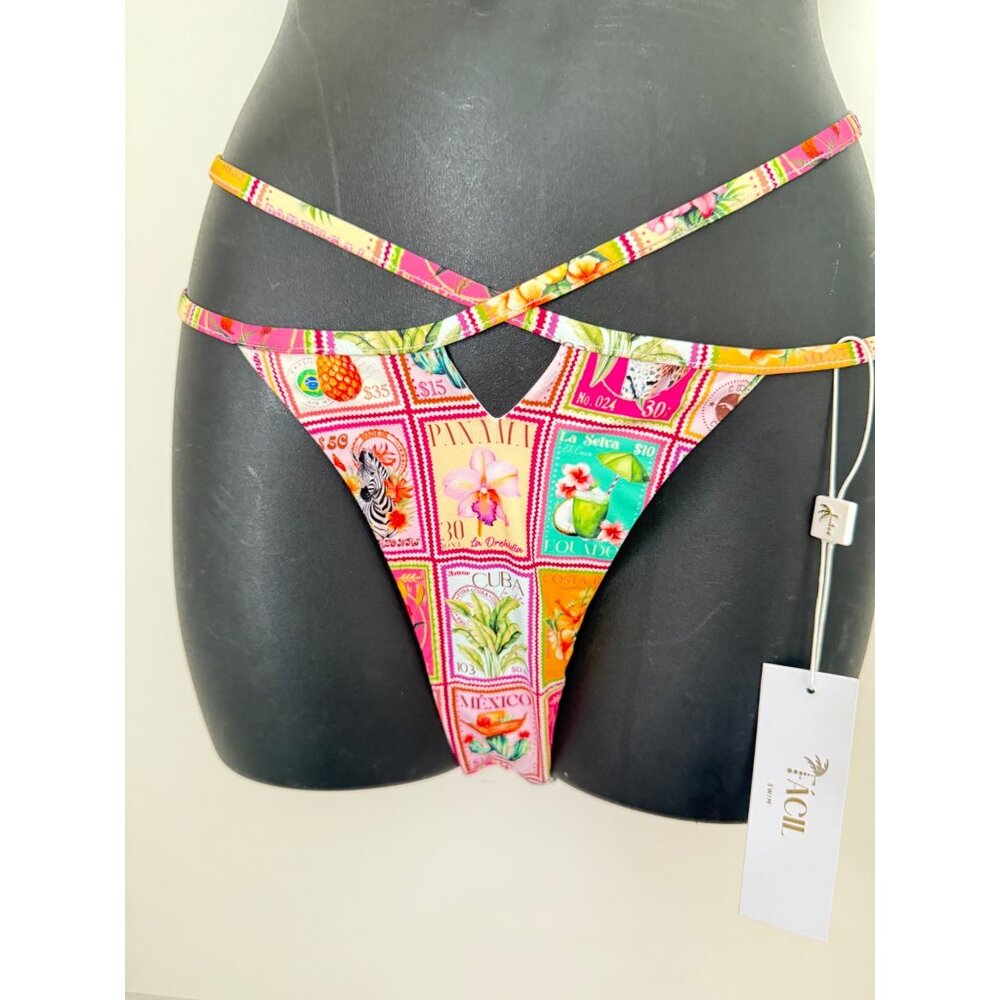 Facil BOMBON Tropical Postage Stamp Print Two-Piece Bikini Set Sz Sm - Picture 5 of 15